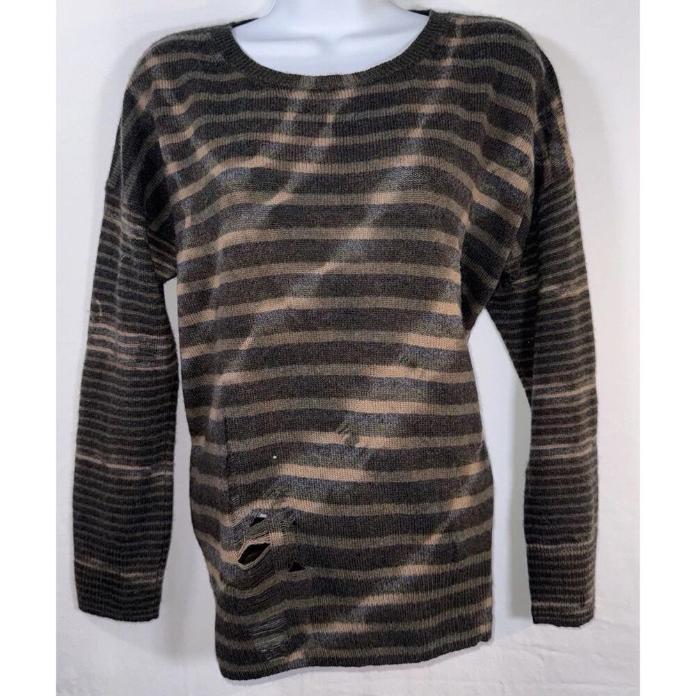 Raquel Allegra Merino Wool Green Tiger Camouflage Destroyed Crew Neck Sweater S